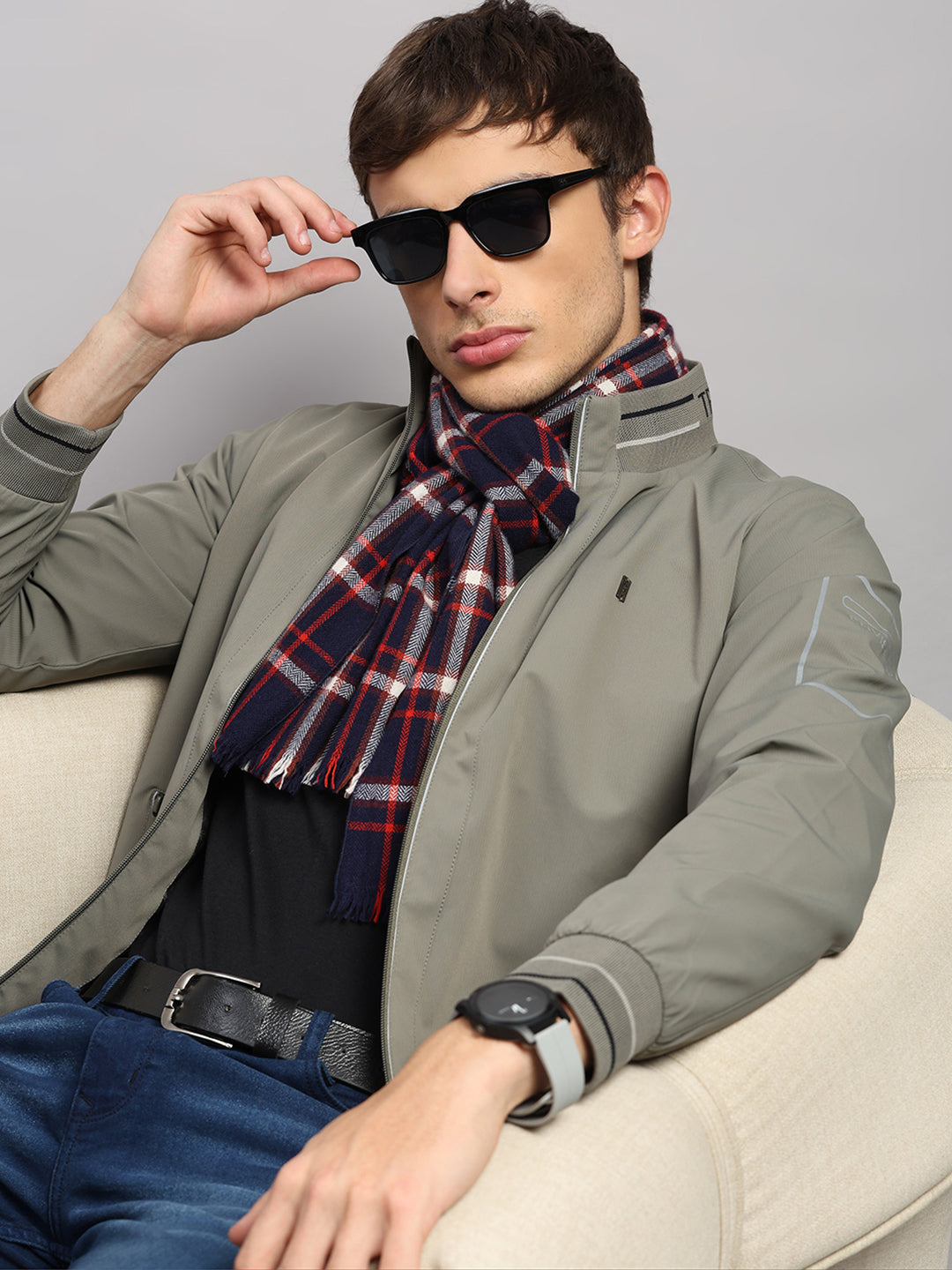 Luxuria Men Olive Solid Mock Neck Full Sleeve Jacket