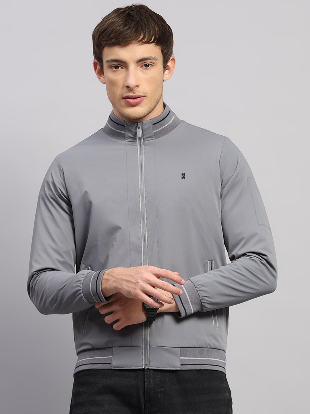Luxuria Men Grey Solid Mock Neck Full Sleeve Jacket