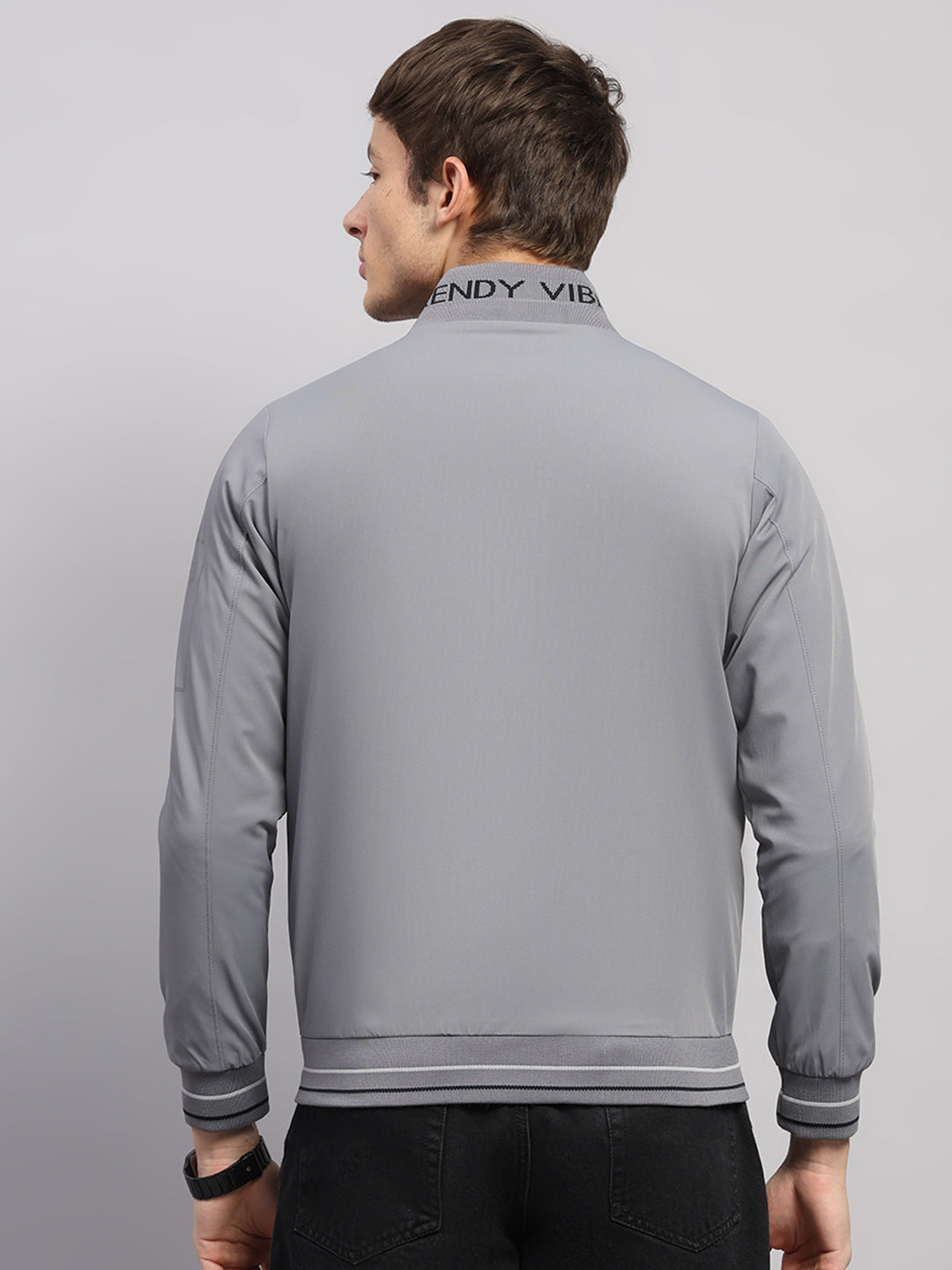 Luxuria Men Grey Solid Mock Neck Full Sleeve Jacket