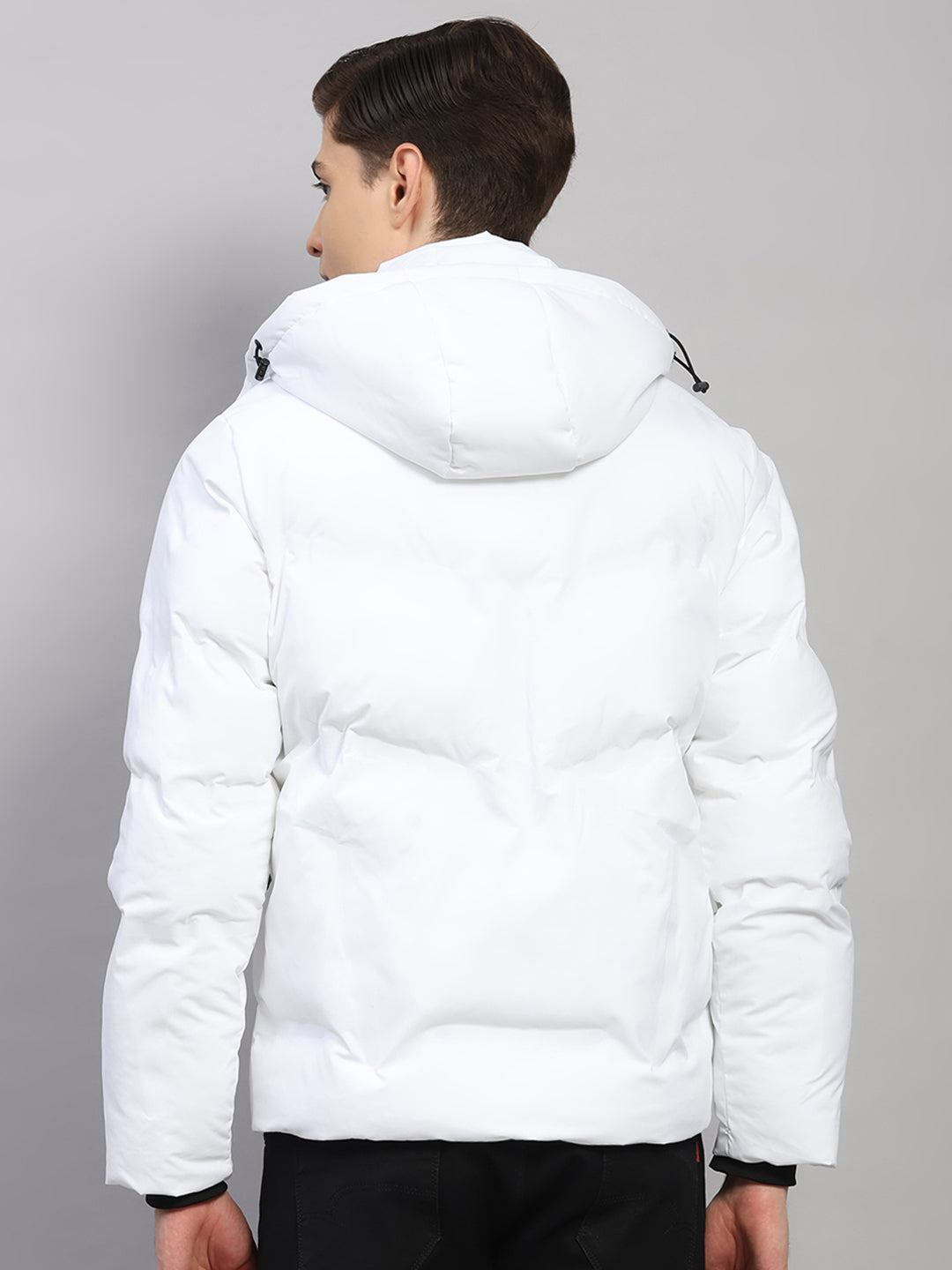 Luxuria Men White Solid Hooded Full Sleeve Jacket