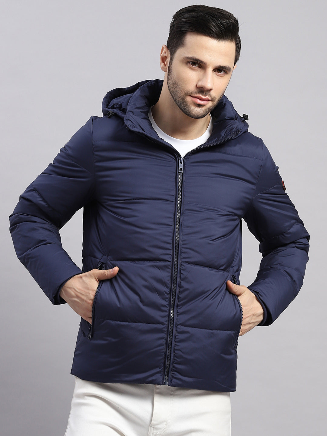 Luxuria Men Navy Blue Compressible Duck Down Hooded Jacket