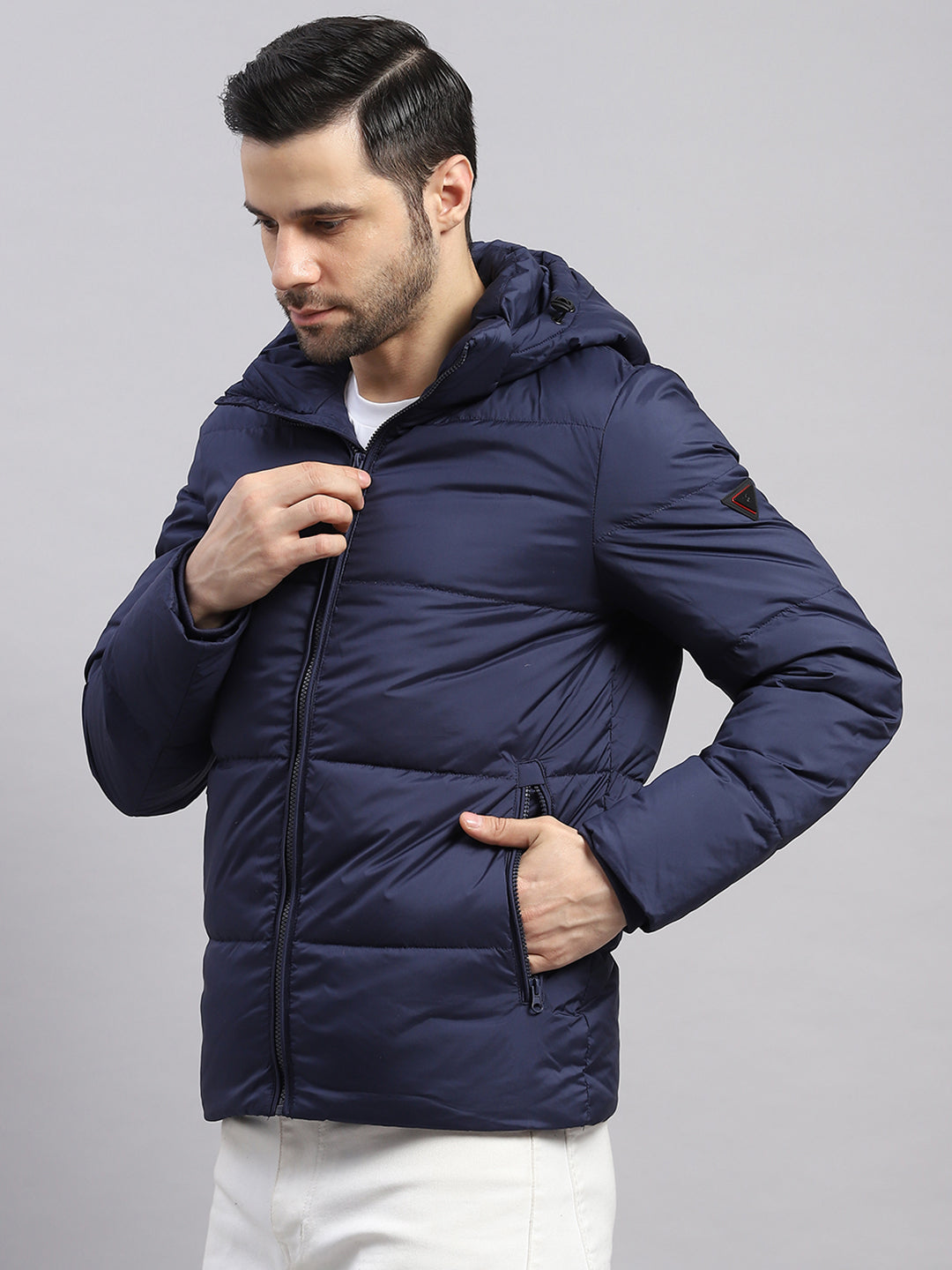 Luxuria Men Navy Blue Compressible Duck Down Hooded Jacket