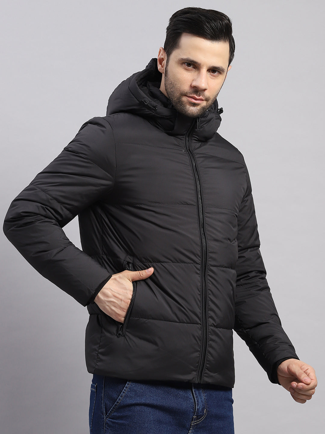 Luxuria Men Black Compressible Duck Down Hooded Jacket