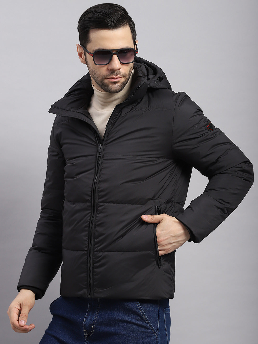 Luxuria Men Black Compressible Duck Down Hooded Jacket