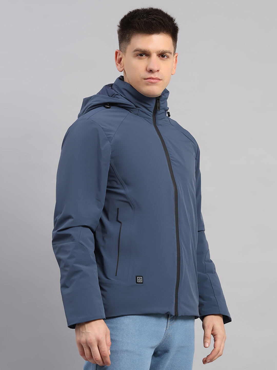Luxuria Men Blue Solid Hooded Full Sleeve Jacket