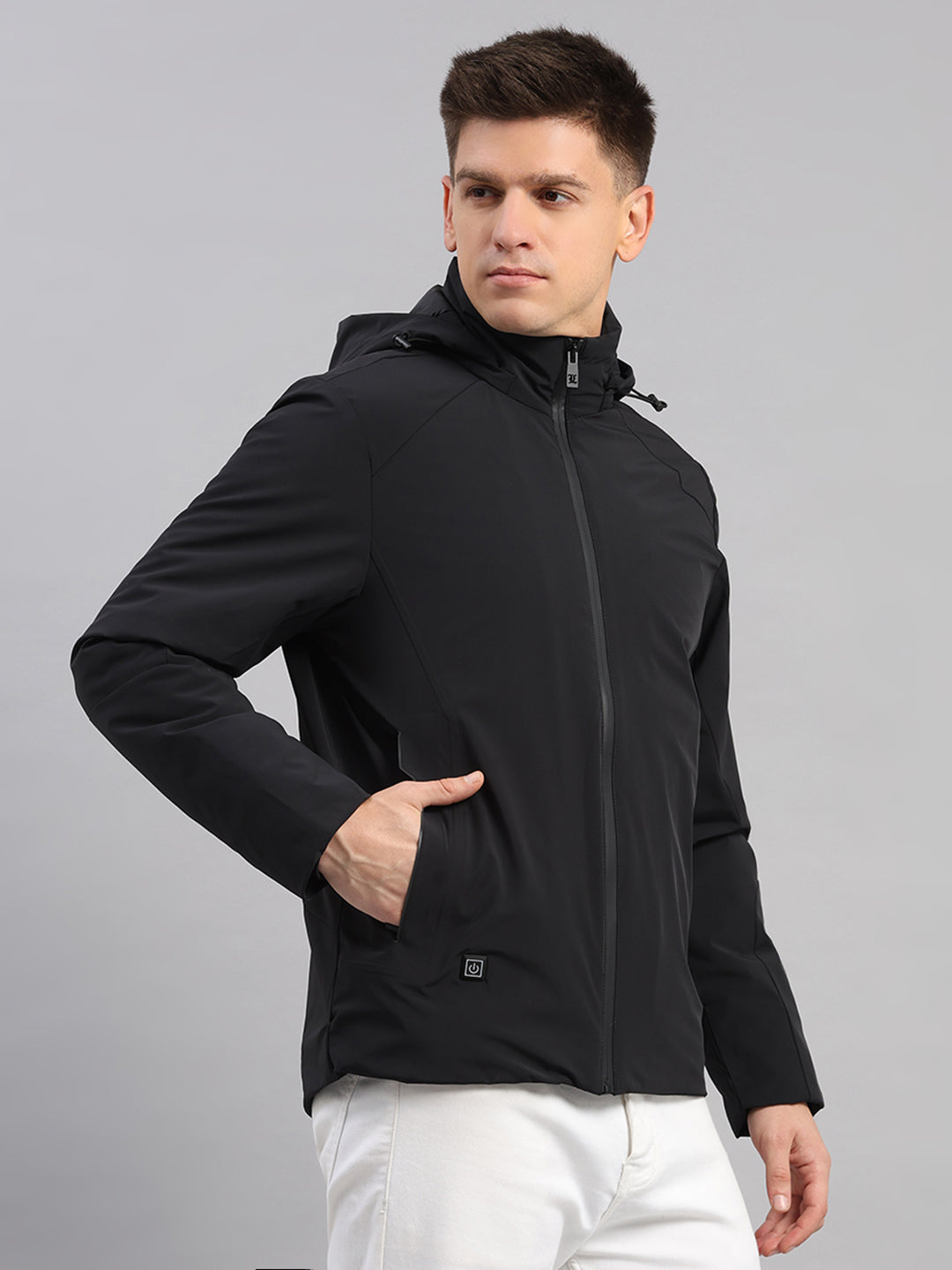 Luxuria Men Black Solid Hooded Full Sleeve Jacket