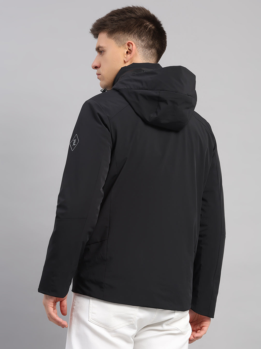 Luxuria Men Black Solid Hooded Full Sleeve Jacket