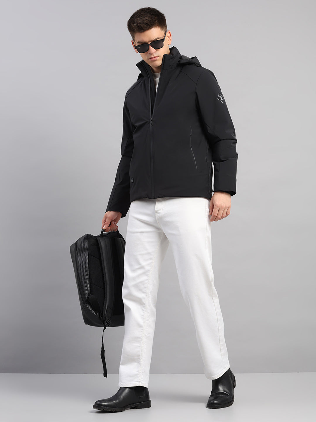 Luxuria Men Black Solid Hooded Full Sleeve Jacket