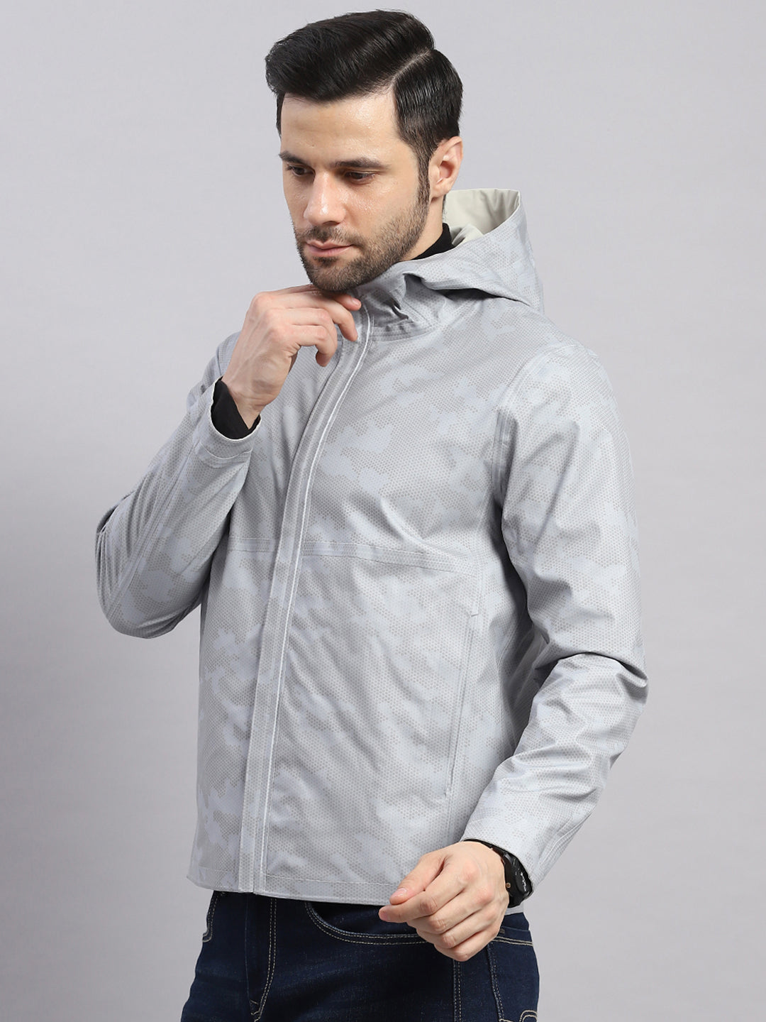 Luxuria Men Beige Check Hooded Full Sleeve Reversible Jacket