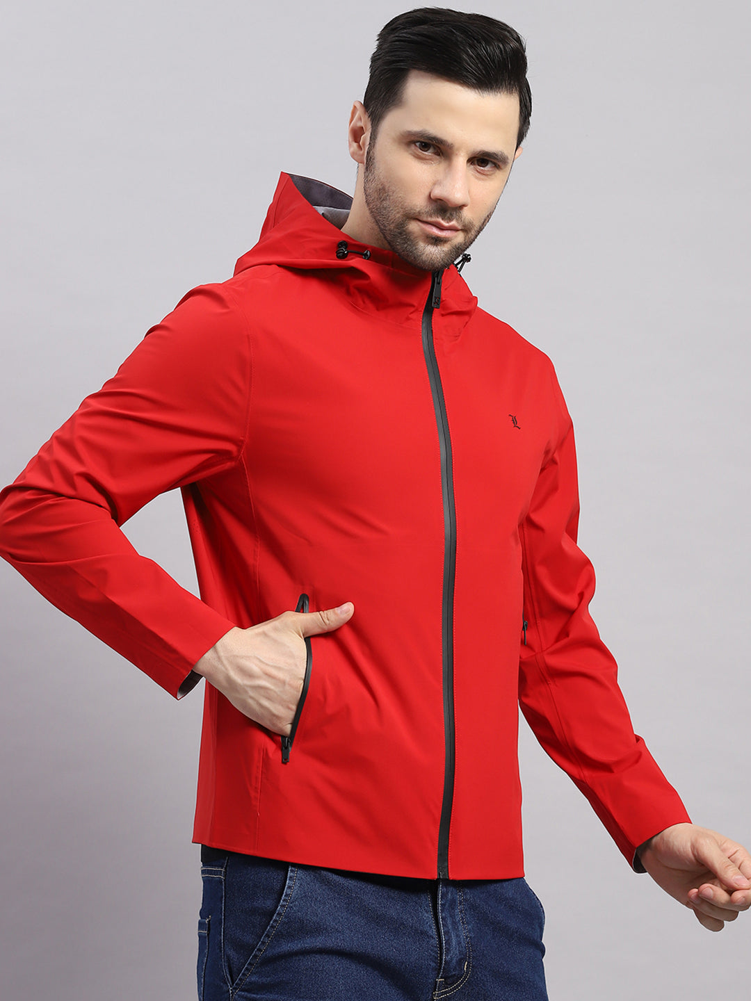 Luxuria Men Red Check Hooded Full Sleeve Reversible Jacket