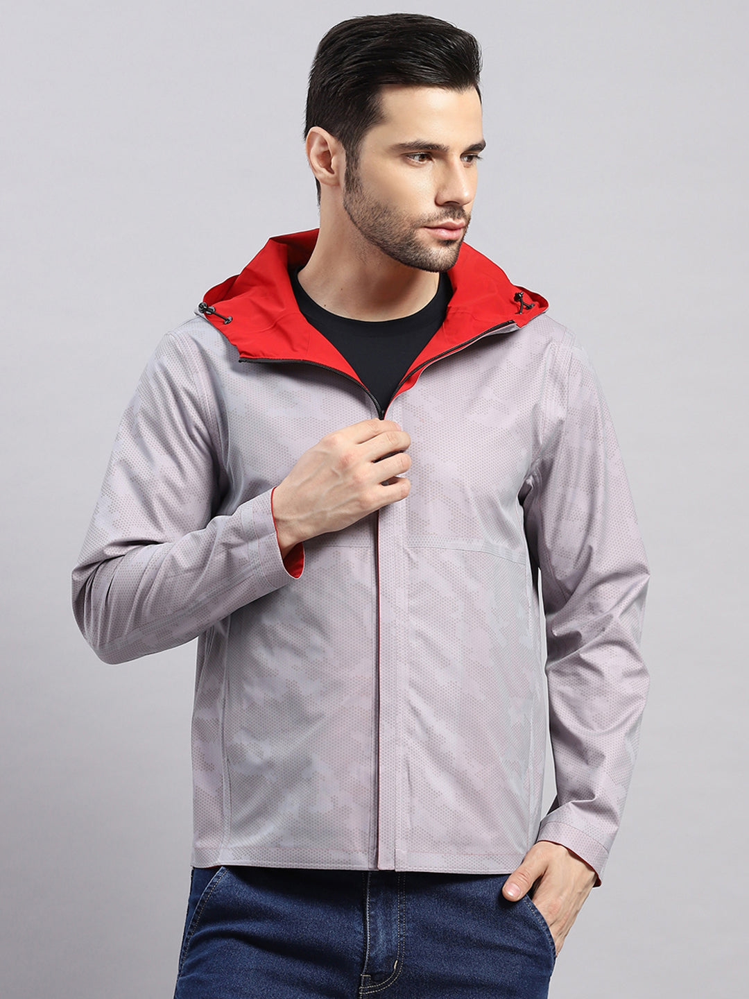 Luxuria Men Red Check Hooded Full Sleeve Reversible Jacket