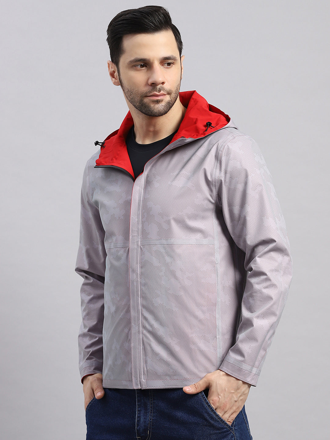 Luxuria Men Red Check Hooded Full Sleeve Reversible Jacket
