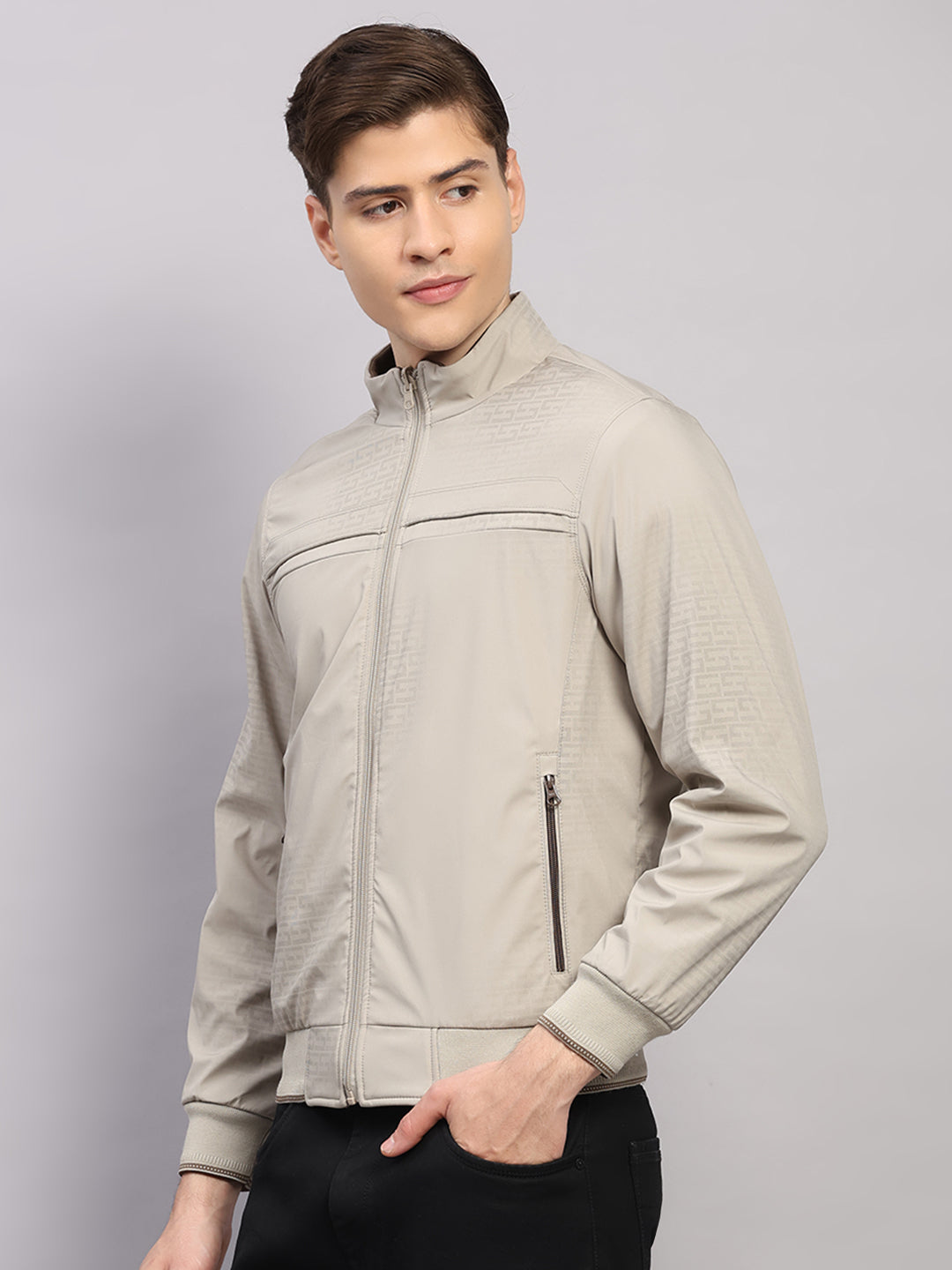 Luxuria Men Beige Solid Collar Full Sleeve Reversible Jacket