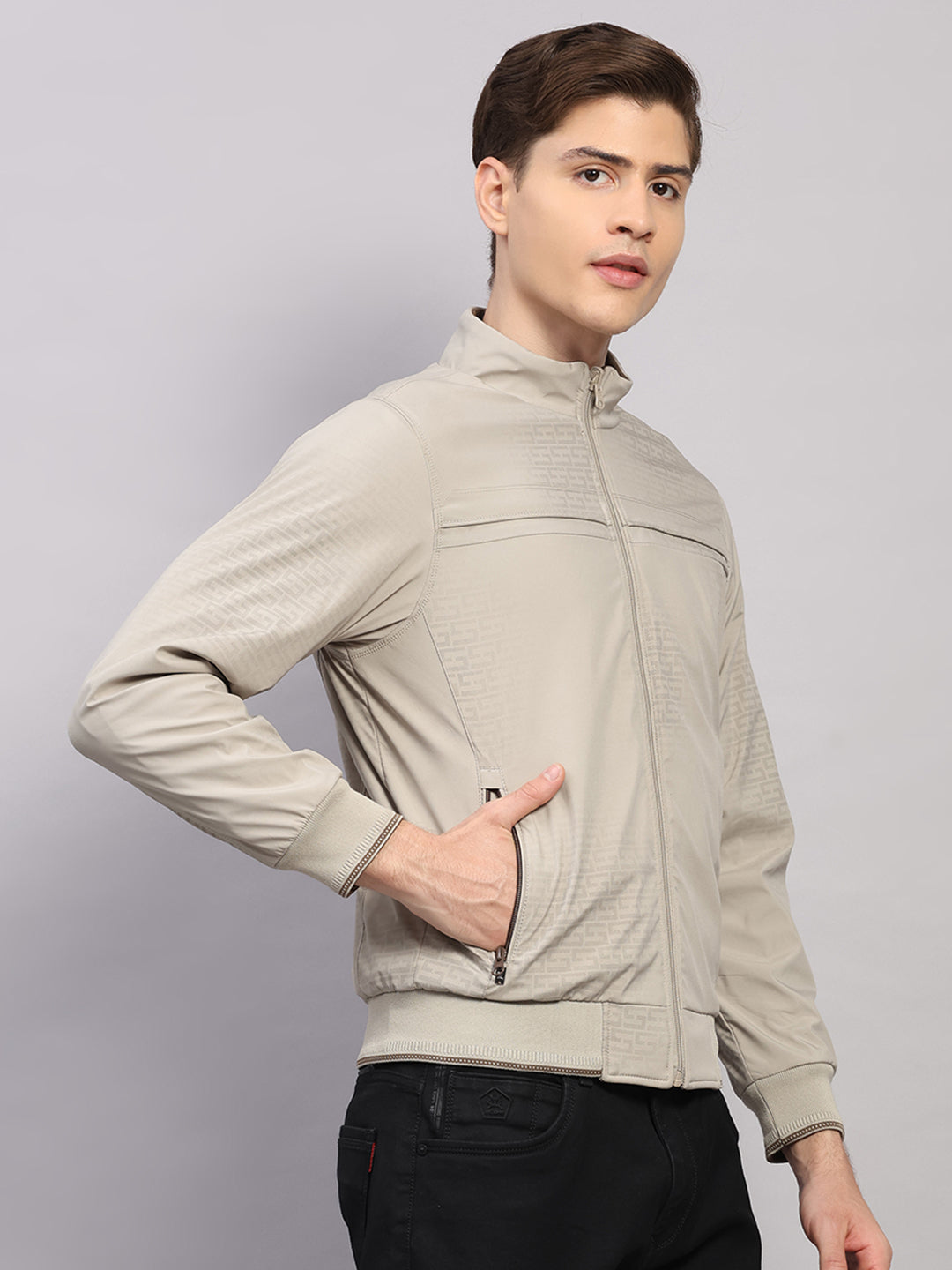 Luxuria Men Beige Solid Collar Full Sleeve Reversible Jacket