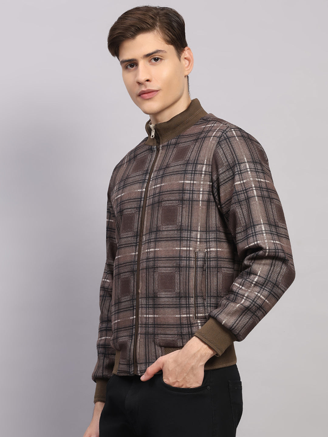 Luxuria Men Beige Solid Collar Full Sleeve Reversible Jacket