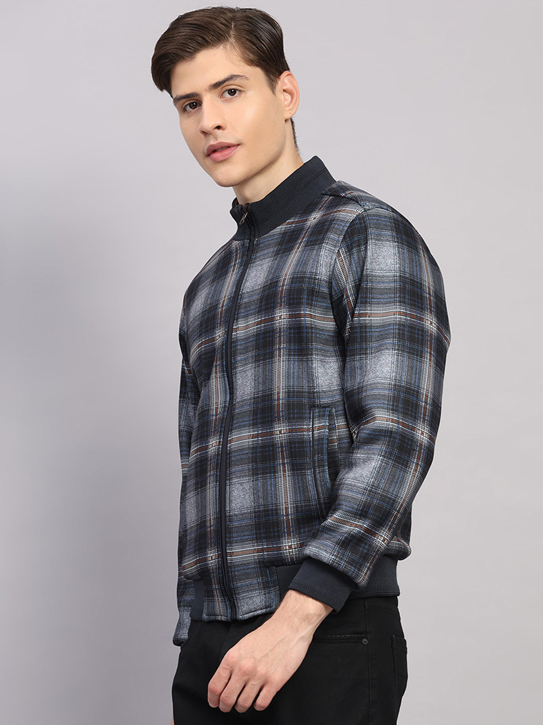 Luxuria Men Brown Solid Collar Full Sleeve Reversible Jacket