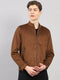 Luxuria Men Brown Solid Stand Collar Full Sleeve Jacket