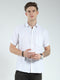 Men White Stripe Collar Half Sleeve Linen Shirt