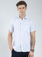 Men White Stripe Collar Half Sleeve Linen Shirt
