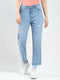 Women Blue Solid Straight Fit Denim