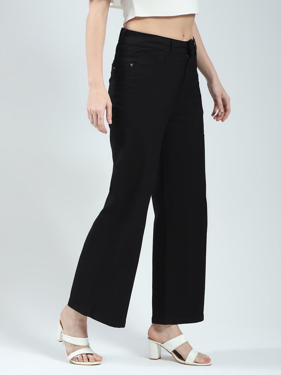 Women Black Solid Regular Fit Denim