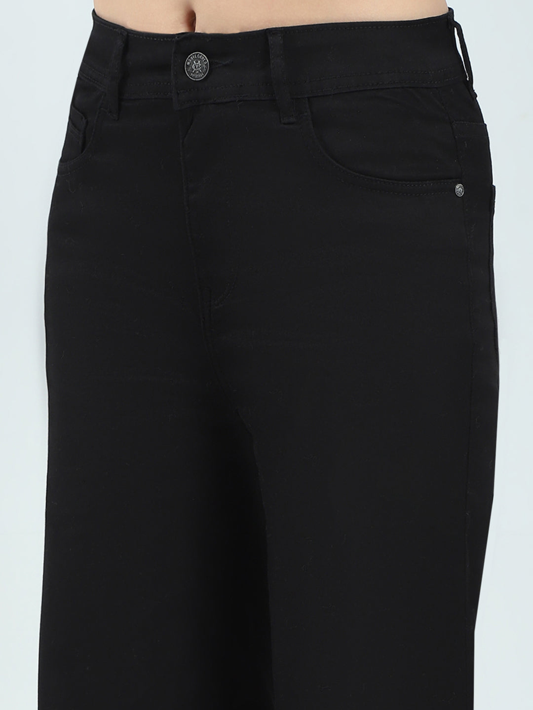 Women Black Solid Regular Fit Denim