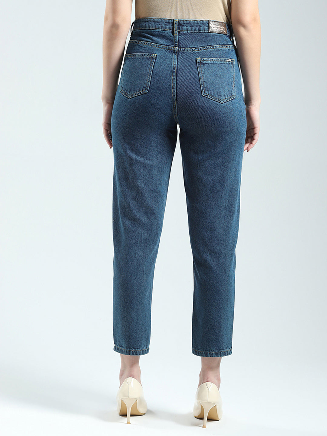Women Blue Solid Regular Fit Denim