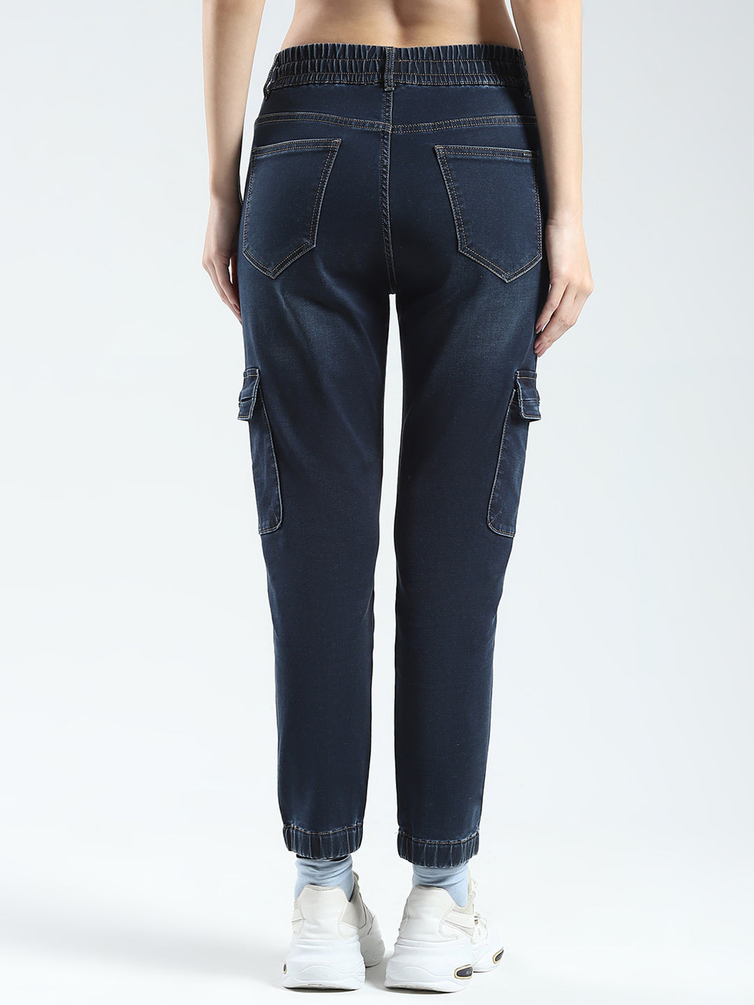 Women Blue Solid Slim Fit Cargo