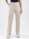 Women Beige Solid Straight Fit Cargo