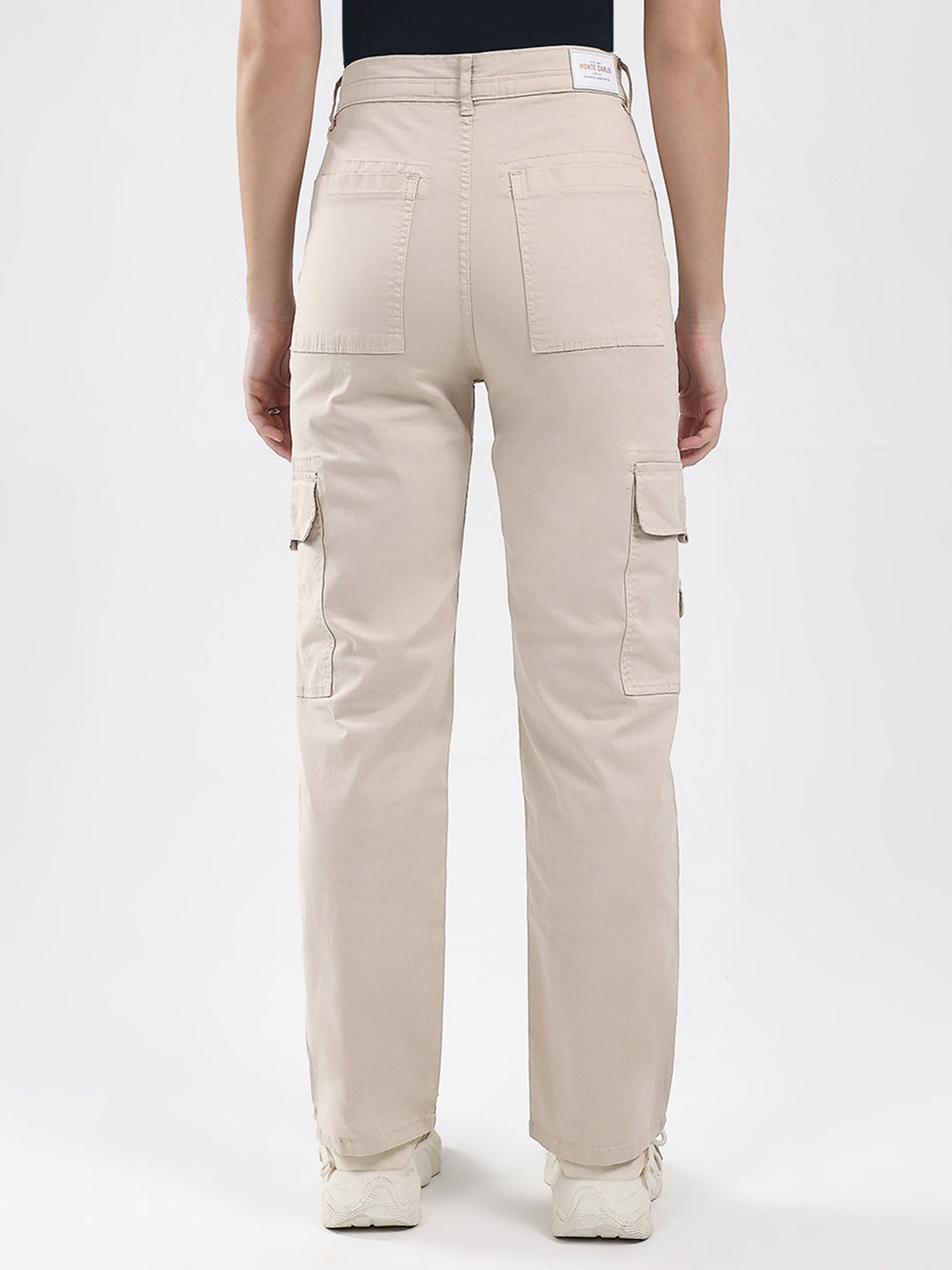Women Beige Solid Straight Fit Cargo
