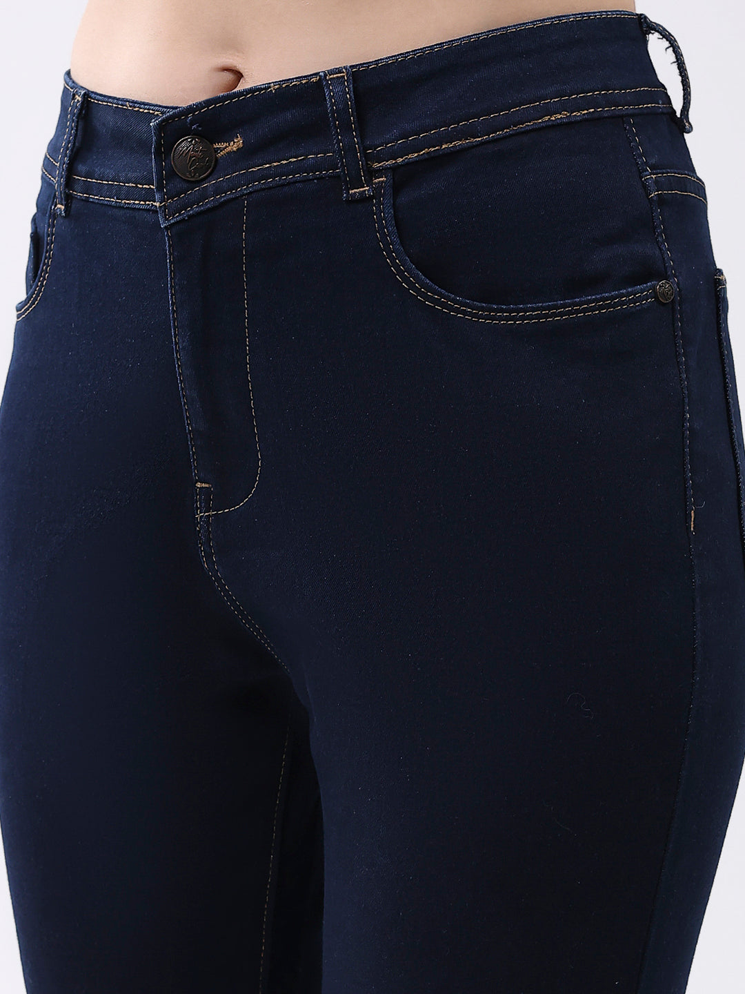 Women Navy Blue Solid Slim Fit Denim