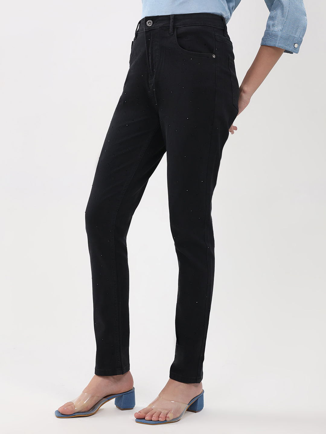 Women Black Solid Slim Fit Denim