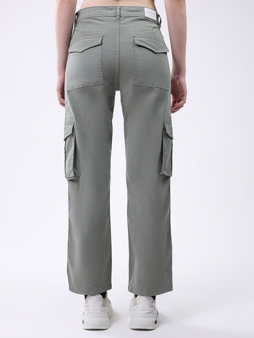 Women Green Solid Straight Fit Cargo