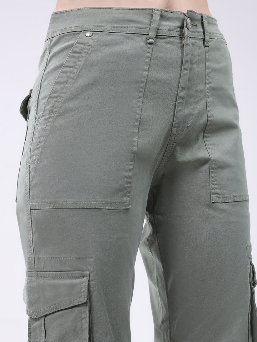 Women Green Solid Straight Fit Cargo