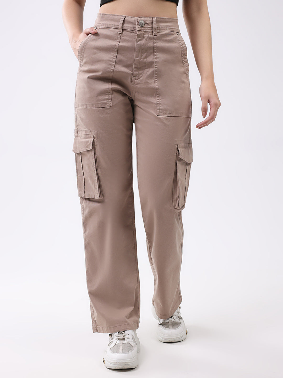 Women Mauve Solid Straight Fit Trouser
