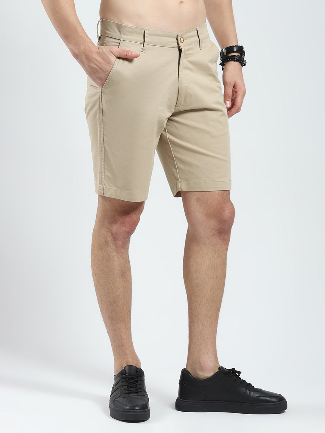 Men Khaki Solid Regular Fit Short