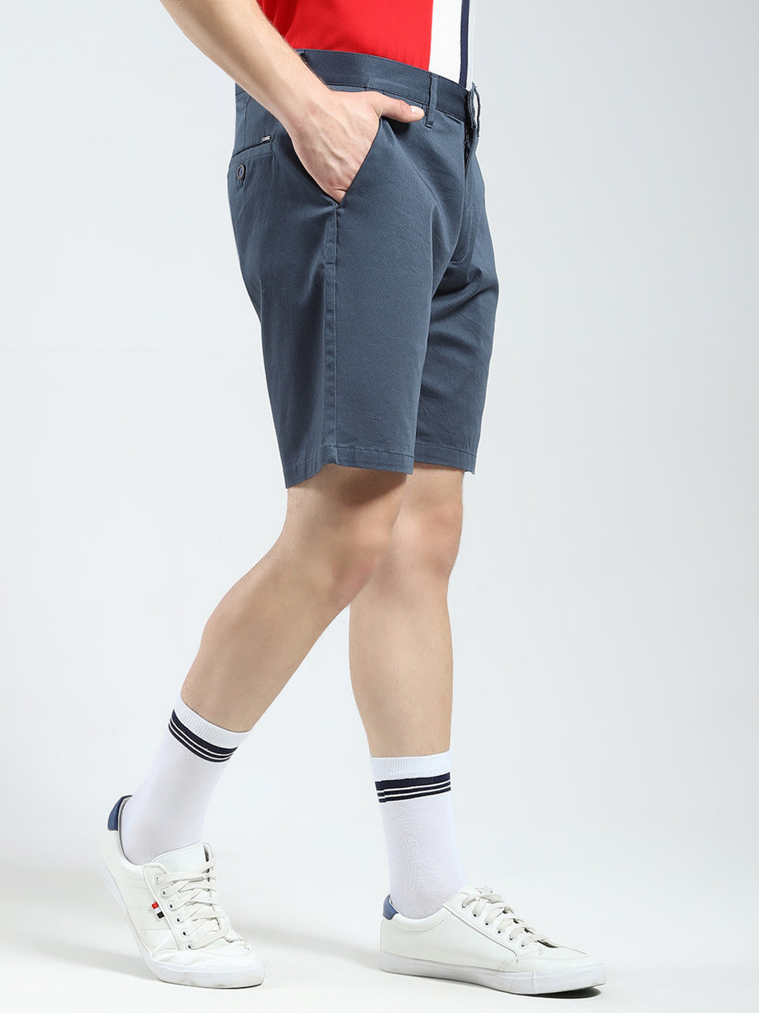 Men Navy Blue Solid Regular Fit Shorts