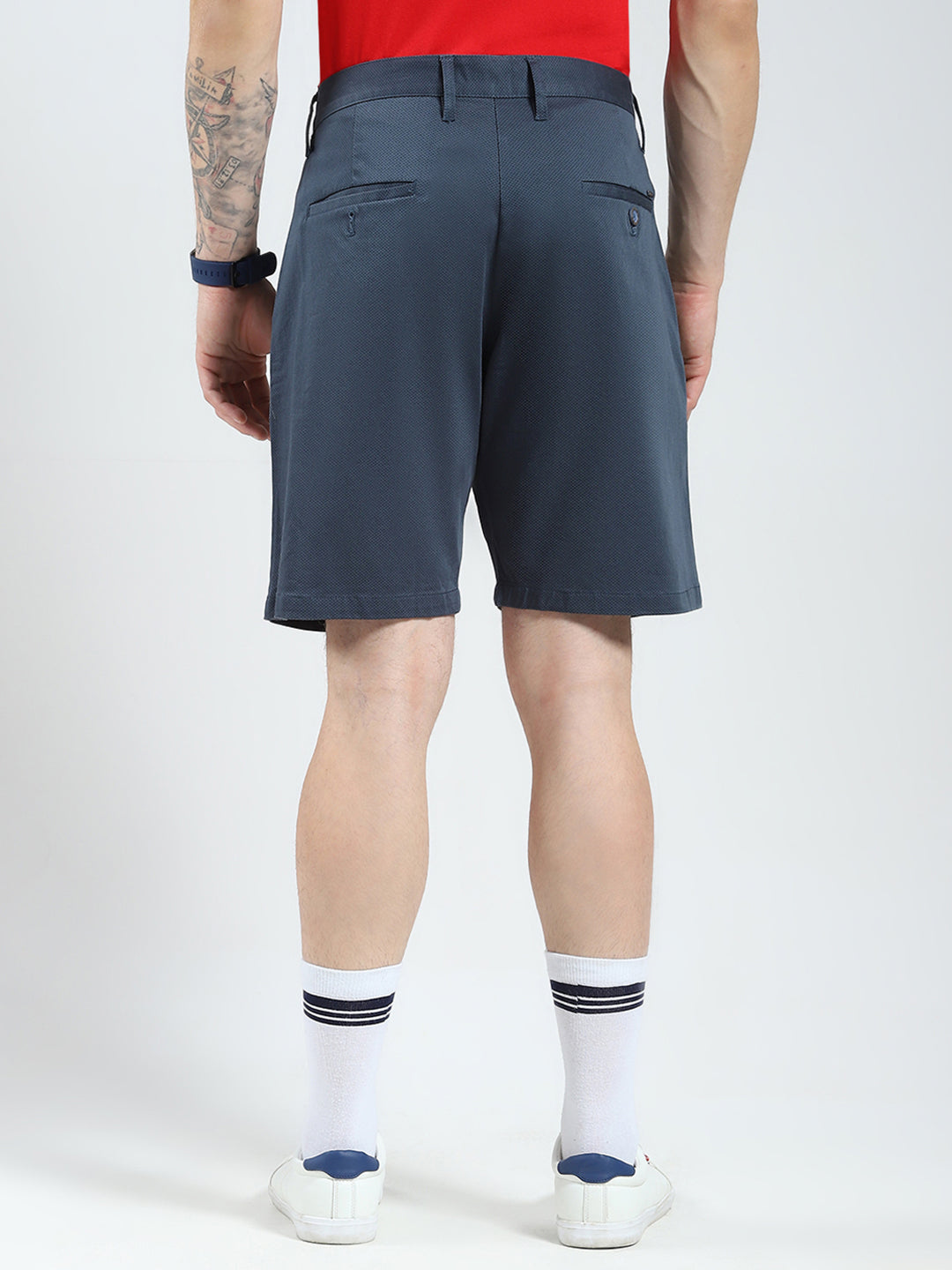 Men Navy Blue Solid Regular Fit Shorts