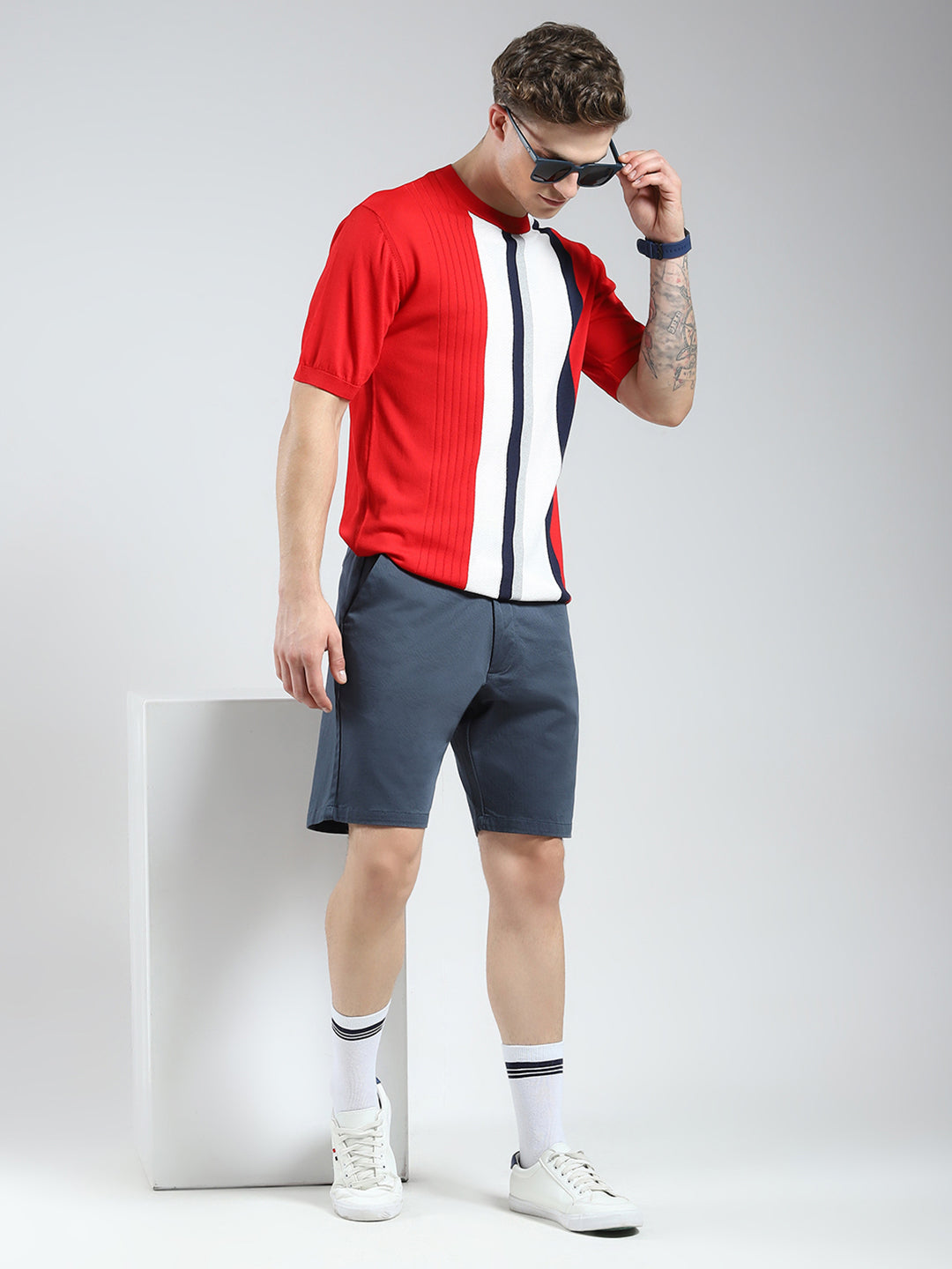 Men Navy Blue Solid Regular Fit Shorts