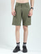Men Olive Solid Regular Fit Shorts