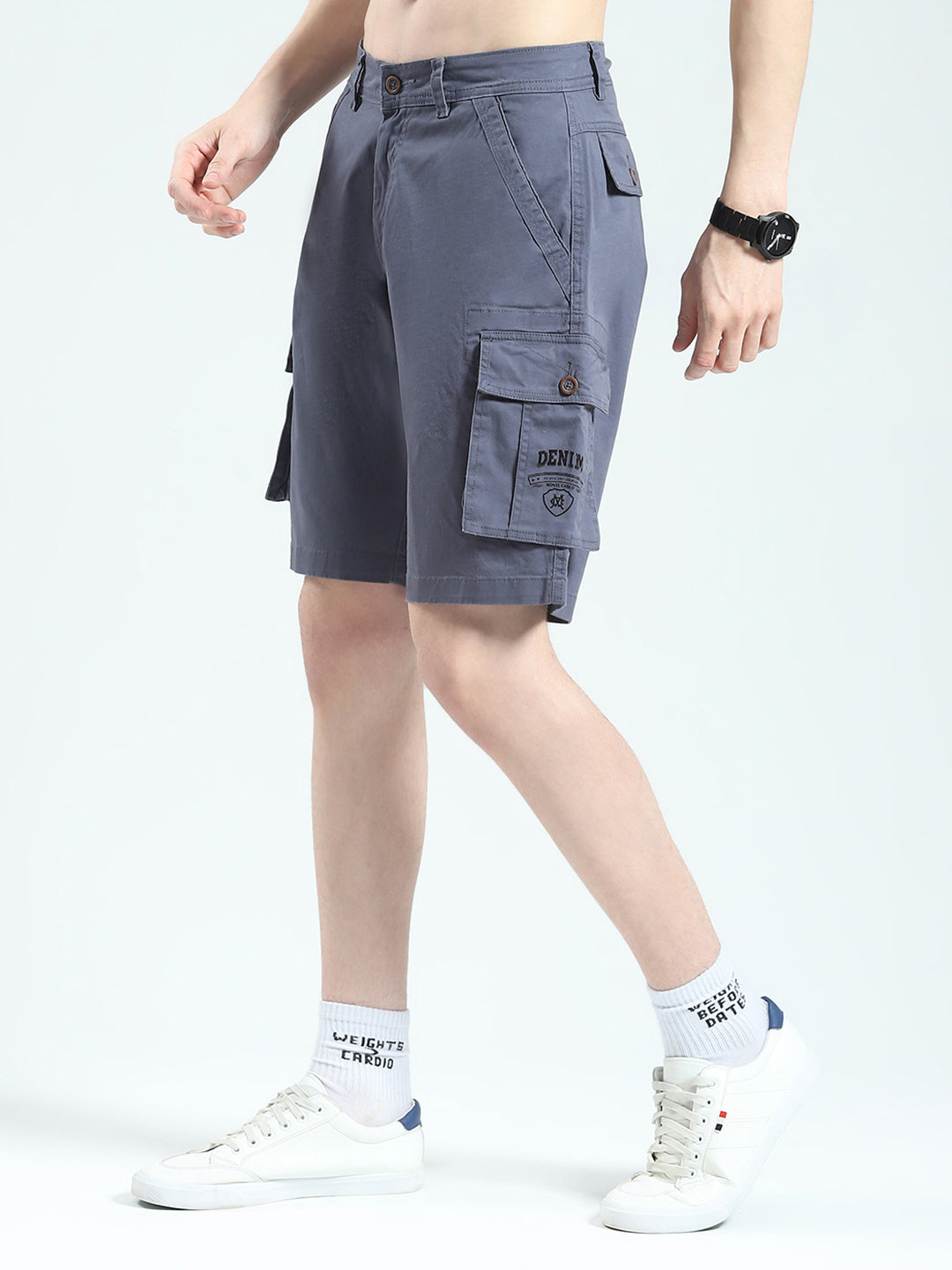 Men Blue Solid Regular Fit Shorts