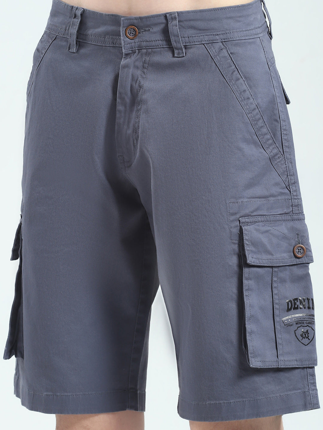 Men Blue Solid Regular Fit Shorts