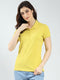 Women Mustard Solid Collar Half Sleeve T-Shirt