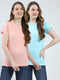 Women Peach & Blue Solid Round Neck Half Sleeve Top 2Pc Set