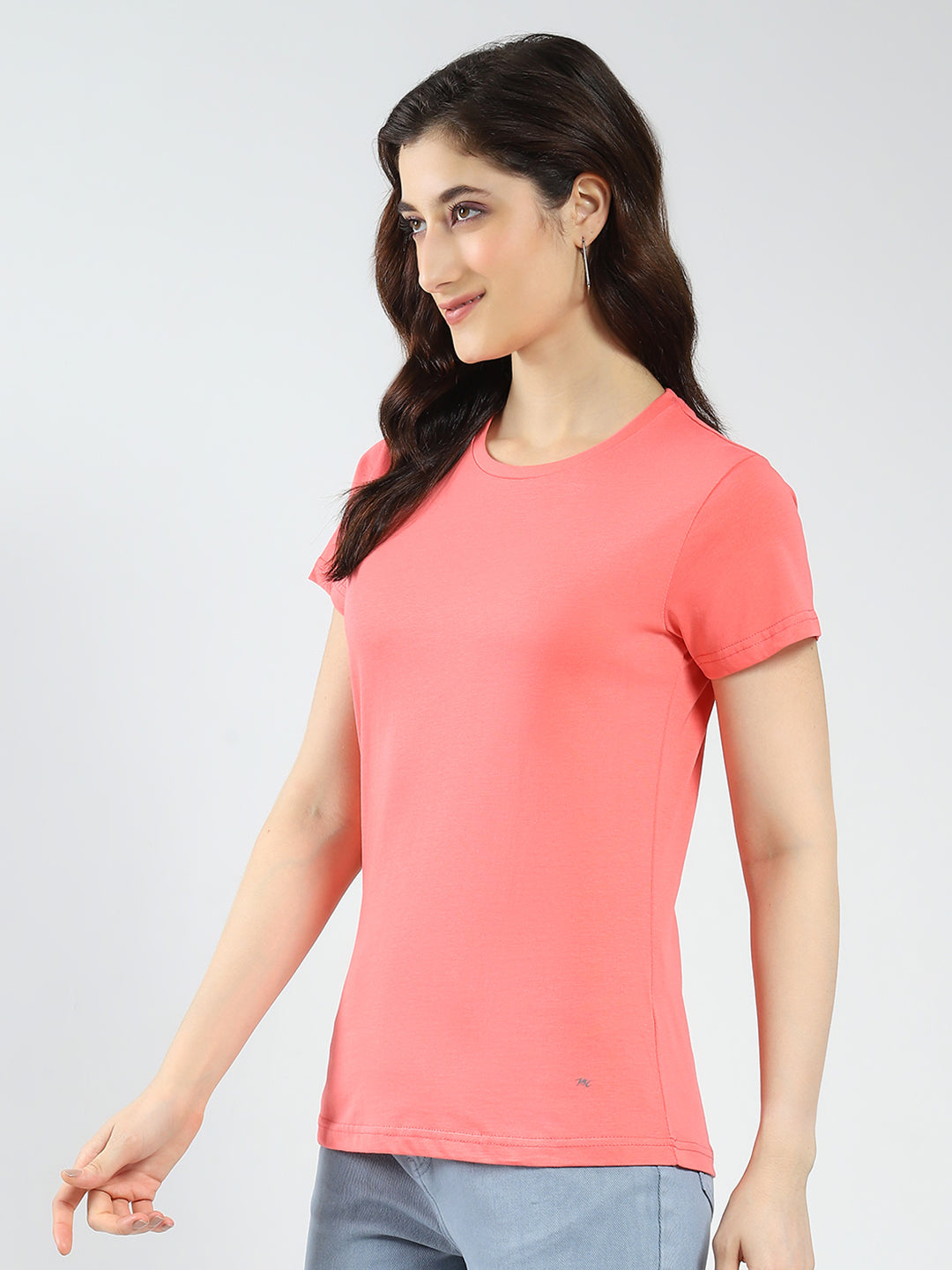 Women Blue & Coral Solid Round Neck Half Sleeve Top 2Pc Set