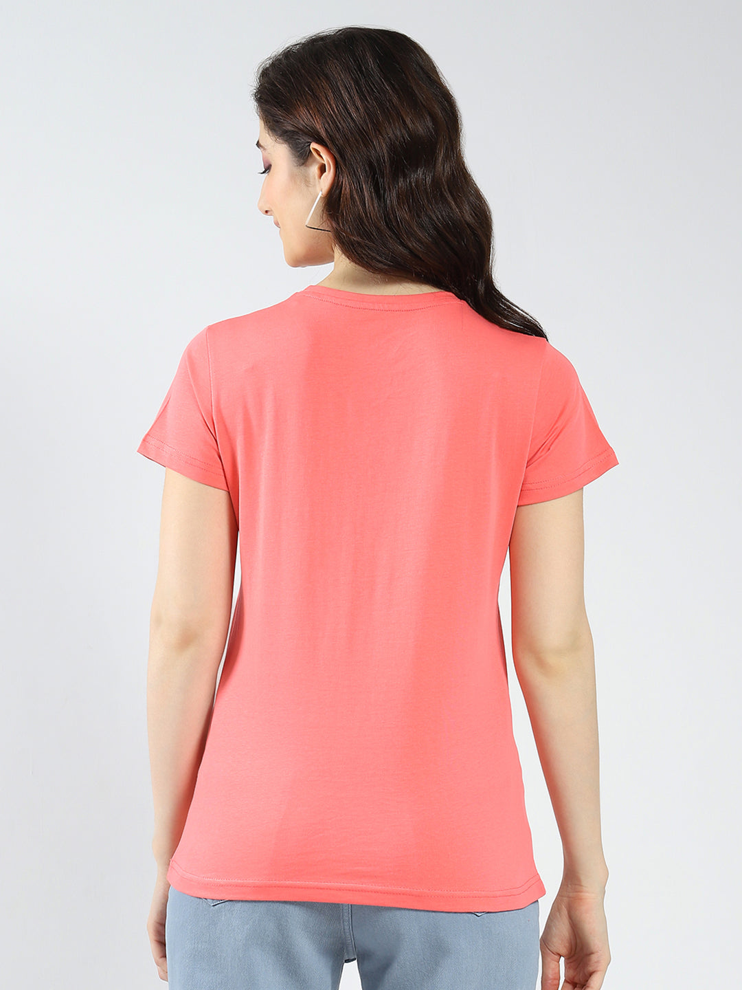 Women Blue & Coral Solid Round Neck Half Sleeve Top 2Pc Set