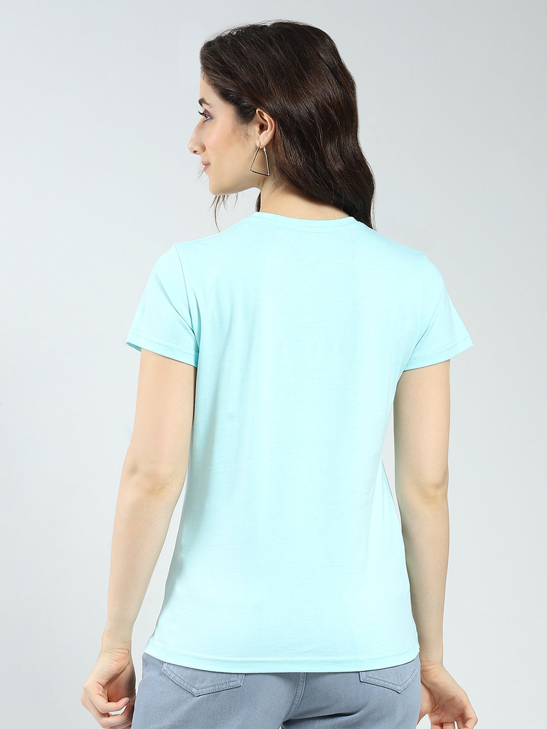 Women Blue & Coral Solid Round Neck Half Sleeve Top 2Pc Set