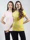 Women Mustard & Peach Solid Round Neck Half Sleeve Top 2Pc Set