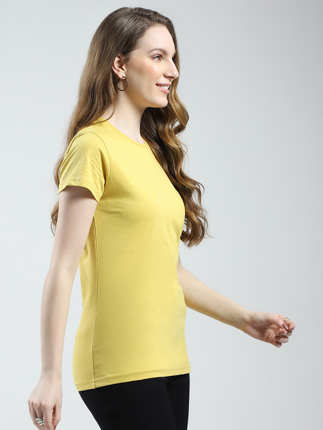 Women Mustard & Peach Solid Round Neck Half Sleeve Top 2Pc Set