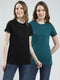 Women Teal Blue & Black Solid Round Neck Half Sleeve Top 2Pc Set